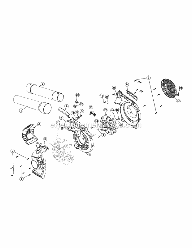 General Assembly Diagram and Parts List for HB226 41AS2SCG950 Cub Cadet Leaf Blower / Vacuum